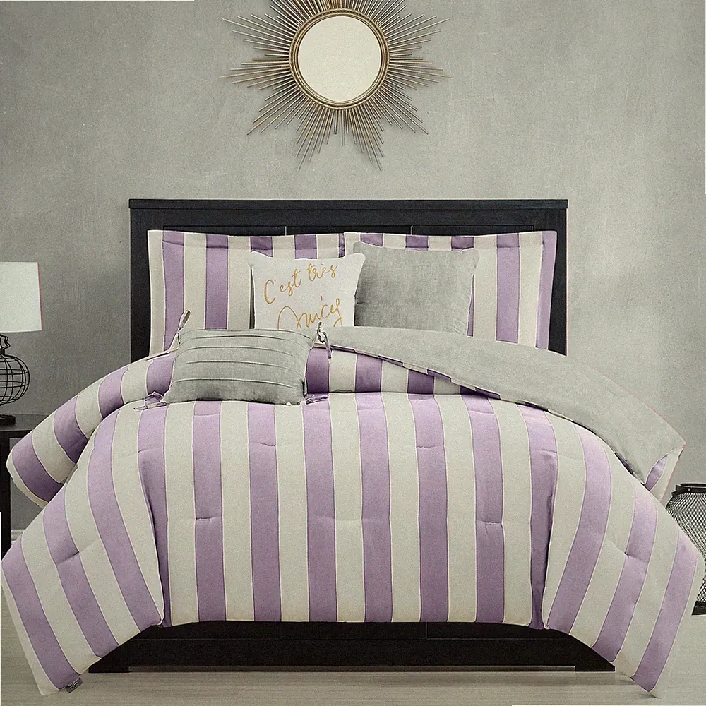 Bedding Set Queen Full Juicy Couture Cabana Stripe Lavender 6 Piece Reversible