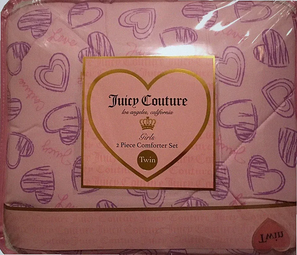 JUICY COUTURE 2PC HEARTS 💜💜 LOVE TWIN COMFORTER SET Pink~Purple NWT