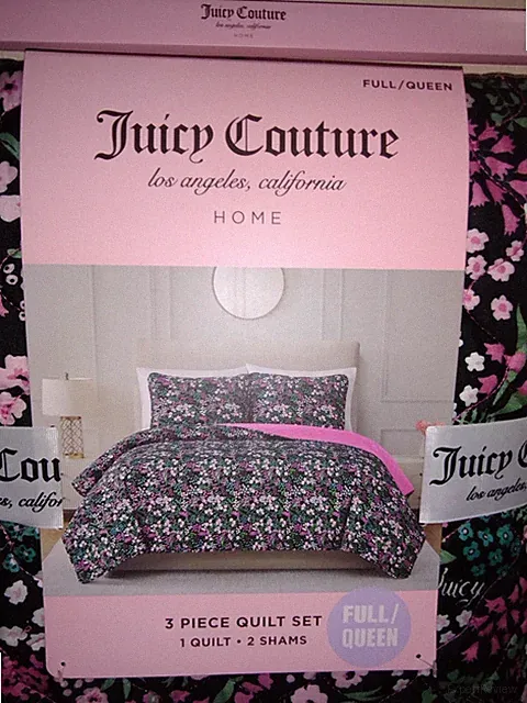 JUICY COUTURE 3 PIECE QUILT SET FLORAL QUEEN SIZE JUICY COUTURE BED SET NEW