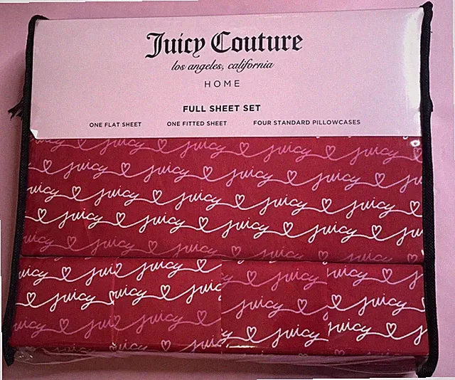 JUICY COUTURE 6 PIECE LOGO HEARTS ❤️ DESIGN FULL SIZE SHEET SET Red NEW