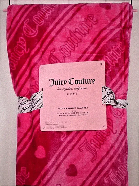 Juicy Couture 60" x 90" Pink Plush Throw Blanket Cozy Chic, Twin