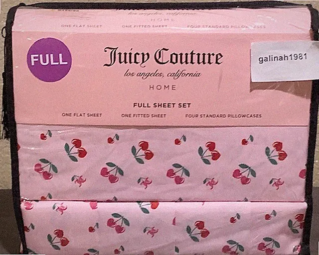 Juicy Couture 6pc FULL Sheet Set Pink with Red & Pink Cherries & JC Monograms
