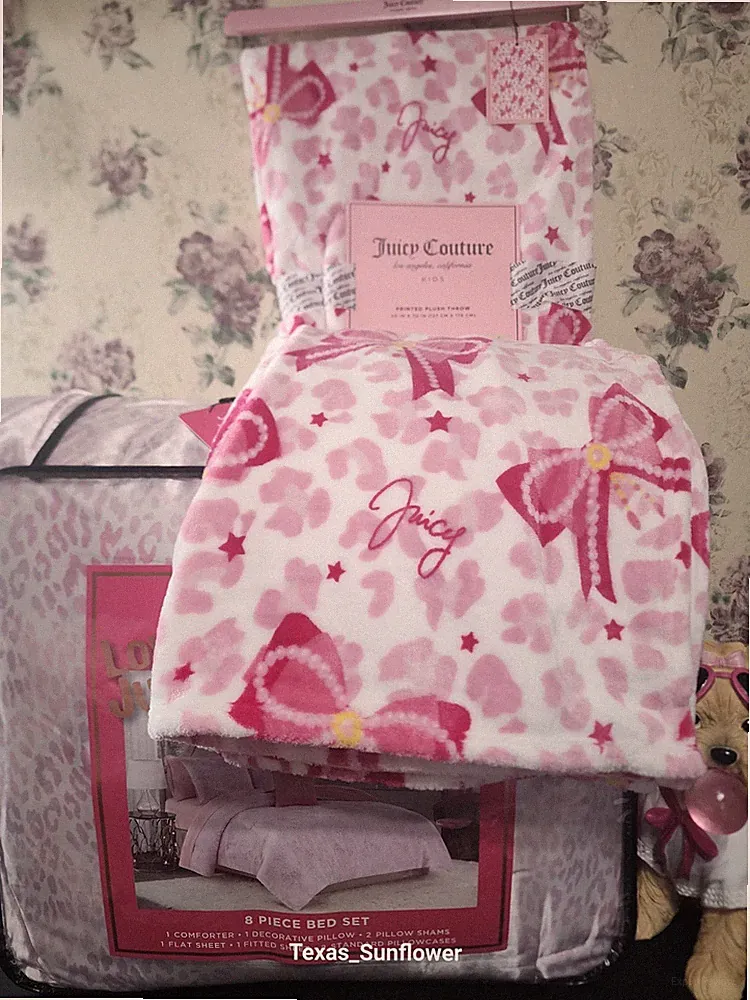 Juicy Couture 8 Piece Queen PINK Leopard/Cheetah Comforter Set & Plush Throw