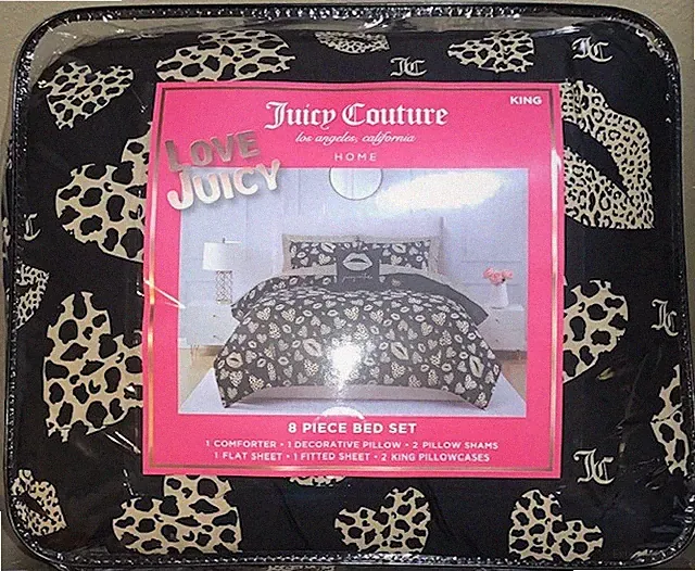 Juicy Couture 8pc KING Comforter Set Cheetah Hearts,Leopard Kisses &JC Monograms