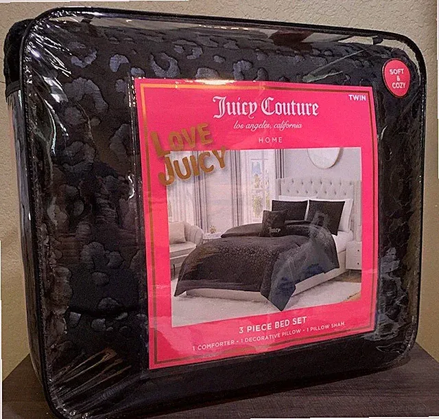 Juicy Couture Black Leopard Embossed Plush 3pc TWIN Comforter Set Soft & Cozy