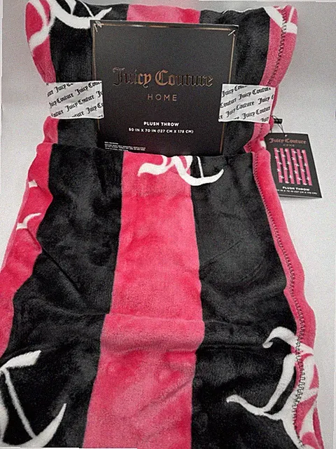 Juicy Couture Black Pink White Logo Home Throw Blanket 50"X70" NEW Soft