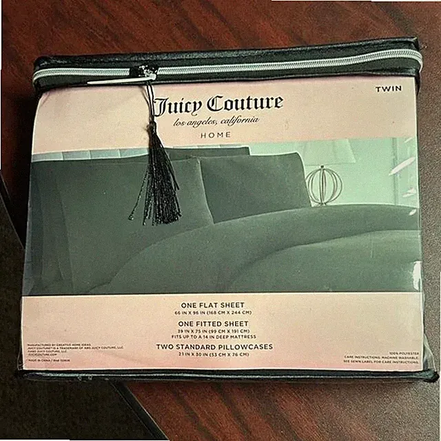 JUICY COUTURE Black TWIN Sheet Set New Never Opened