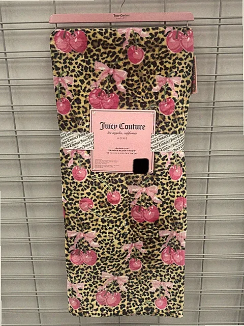 Juicy Couture Cherry Leopard Pink Cherry Throw Blanket 60 x 70