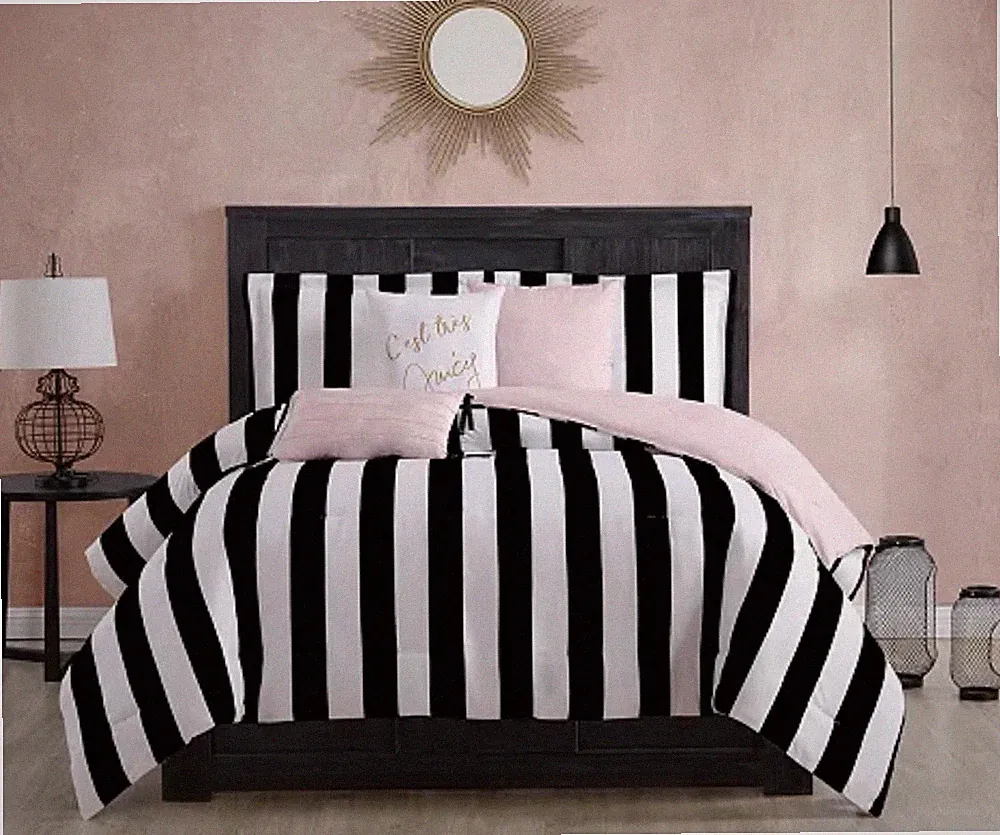 Juicy Couture – Comforter Set, Cabana Stripe Design, Twin Bedding, 5 Piece Set