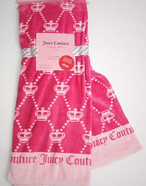 Juicy Couture Crowns Hearts Trellis Hot Pink Soft Plush Throw Blanket 50x70 Logo