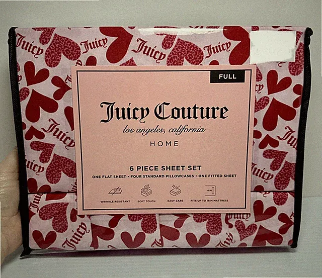 JUICY COUTURE FULL SET HEARTS JUICY COUTURE 6 PIECE FULL SHEET SET NEW
