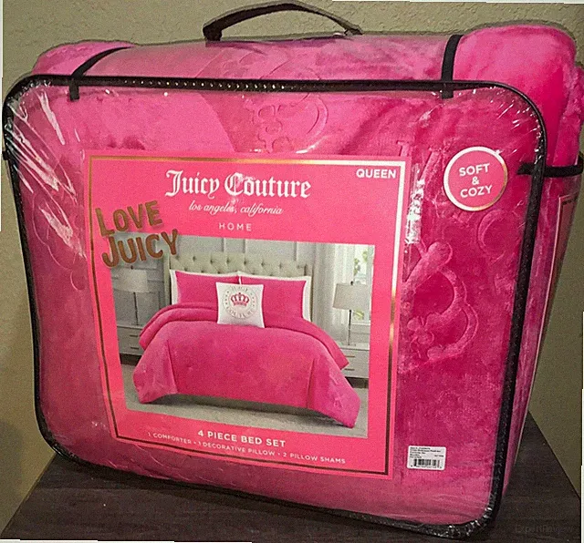 Juicy Couture Hot Pink Logos& Crowns Embossed Plush Soft 4pc QUEEN Comforter Set