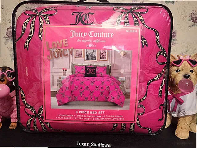Juicy Couture Hot Pink w/ Coquette Leopard Bows 8pc QUEEN Comforter Set