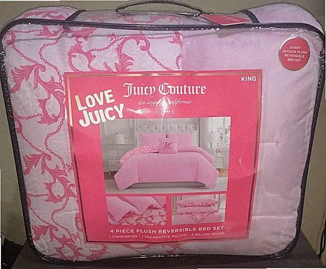Juicy Couture KING Reversible Comforter Set Plush Pink/Leopard Print & Monograms
