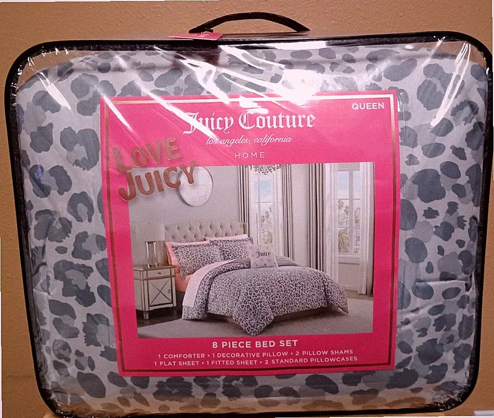 Juicy Couture Leopard Print 8pc QUEEN Bed Set Comforter, Shams, Sheet Set,Pillow