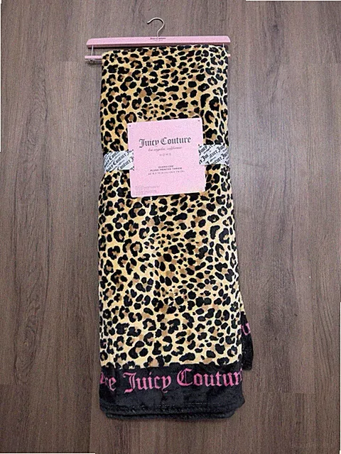 Juicy Couture Leopard Print Fushia Logo Super Soft Blanket Size 60” x 70” ~ NEW