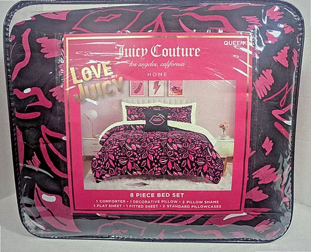 Juicy Couture LIPS KISSES PINK 8 Pc Bed Comforter Complete Queen Set PILLOW