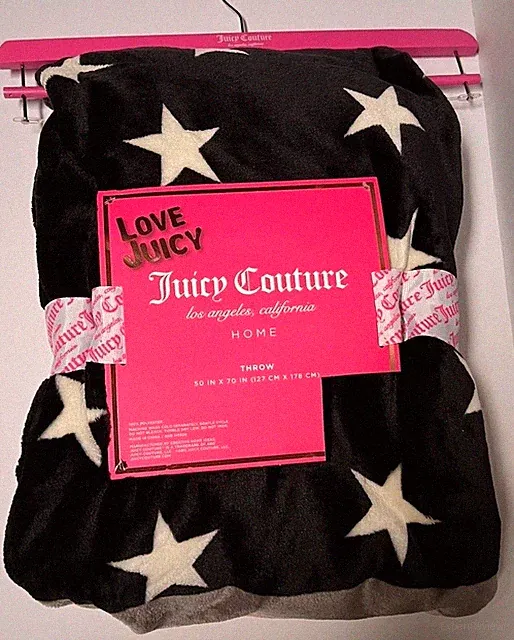 Juicy Couture LOVE JUICY Home Plush Throw Blanket STARS 50” X 70” NEW