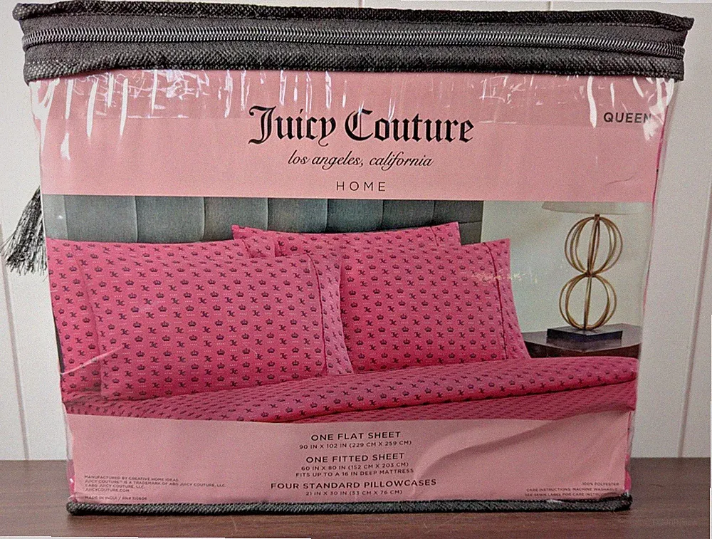 Juicy Couture Pink Crown Juicy Couture Monogram 6 piece sheets-Queen