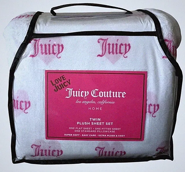 Juicy Couture Pink & White,Logo, Hearts, Super Soft, Ultra Plush TWIN Sheet Set