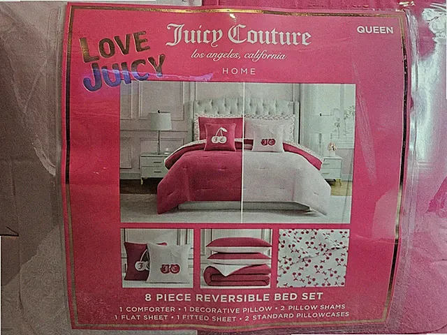 Juicy Couture Queen 8pc Reversible Bed Set Pink Coquette Y2K NIP