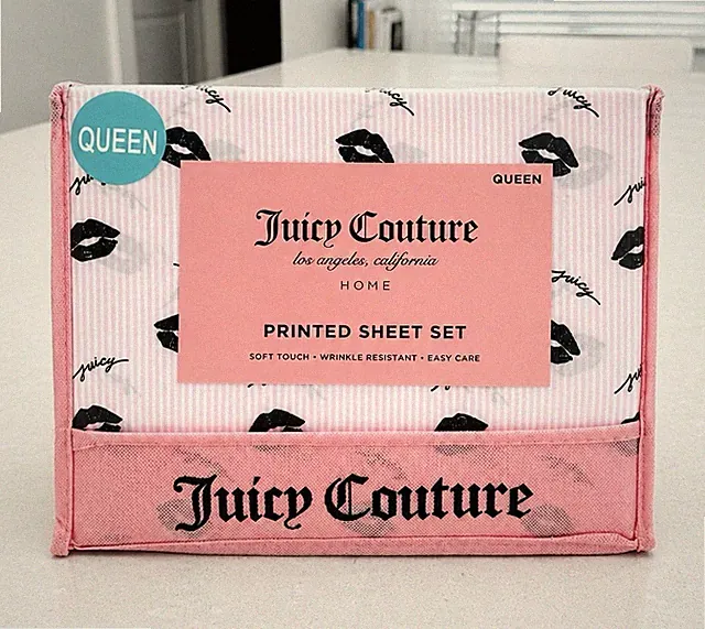 Juicy Couture Queen Sheet Set 100% Polyester Lip Print Pink Black White
