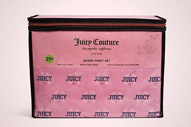 Juicy Couture Queen Sheet Set Pink All-Over Pattern Includes Pillowcases