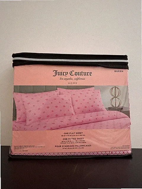 Juicy Couture Queen Sheet Set Pink Crown Design 6-Piece NWT