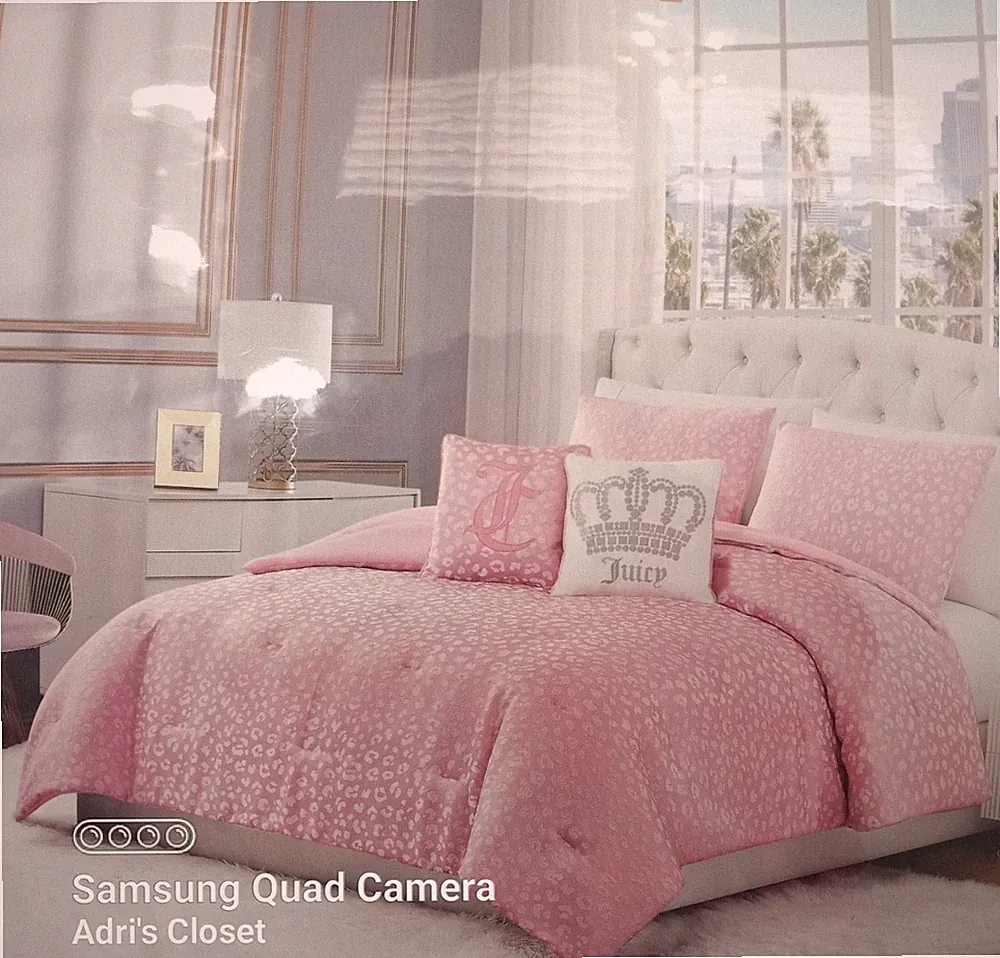 Juicy Couture Rose Collection 5-Pc KING Pink Jacquard Animal Print Bed Set
