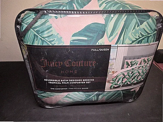 (NEW IN PACKAGE) Juicy Couture Queen Tropical Palm Tree Satin Comforter Set