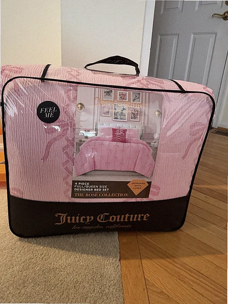 new juicy Couture pink bow 4pcs Full/Queen Los angles California bed set