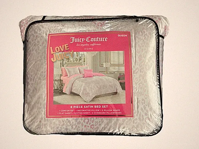 New Juicy Couture Satin Pink White Cheetah 8 Pc Bed Comforter Set Queen