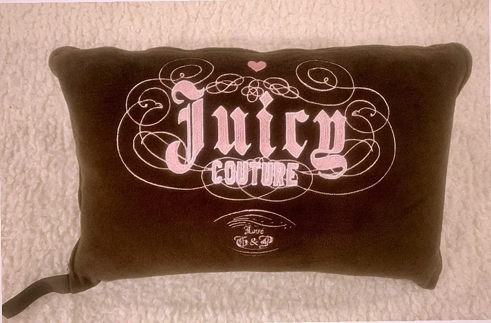 VTG Juicy Couture Slumber Party Velour Pink & Brown Blanket Pillow Eye Mask Y2K